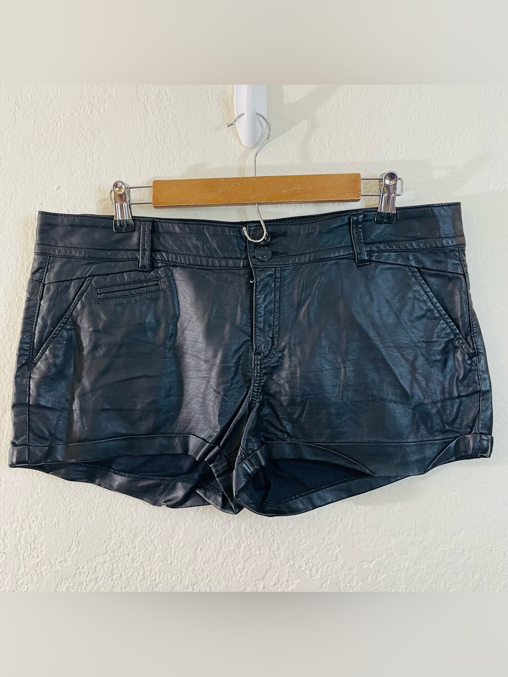 Jolt Black Faux Leather Shorts Size 13 High Rise Minimalist